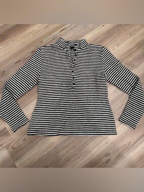 Who What Wear Crinkle Textured Mini Collar Striped Long Sleeve Henley-Size S